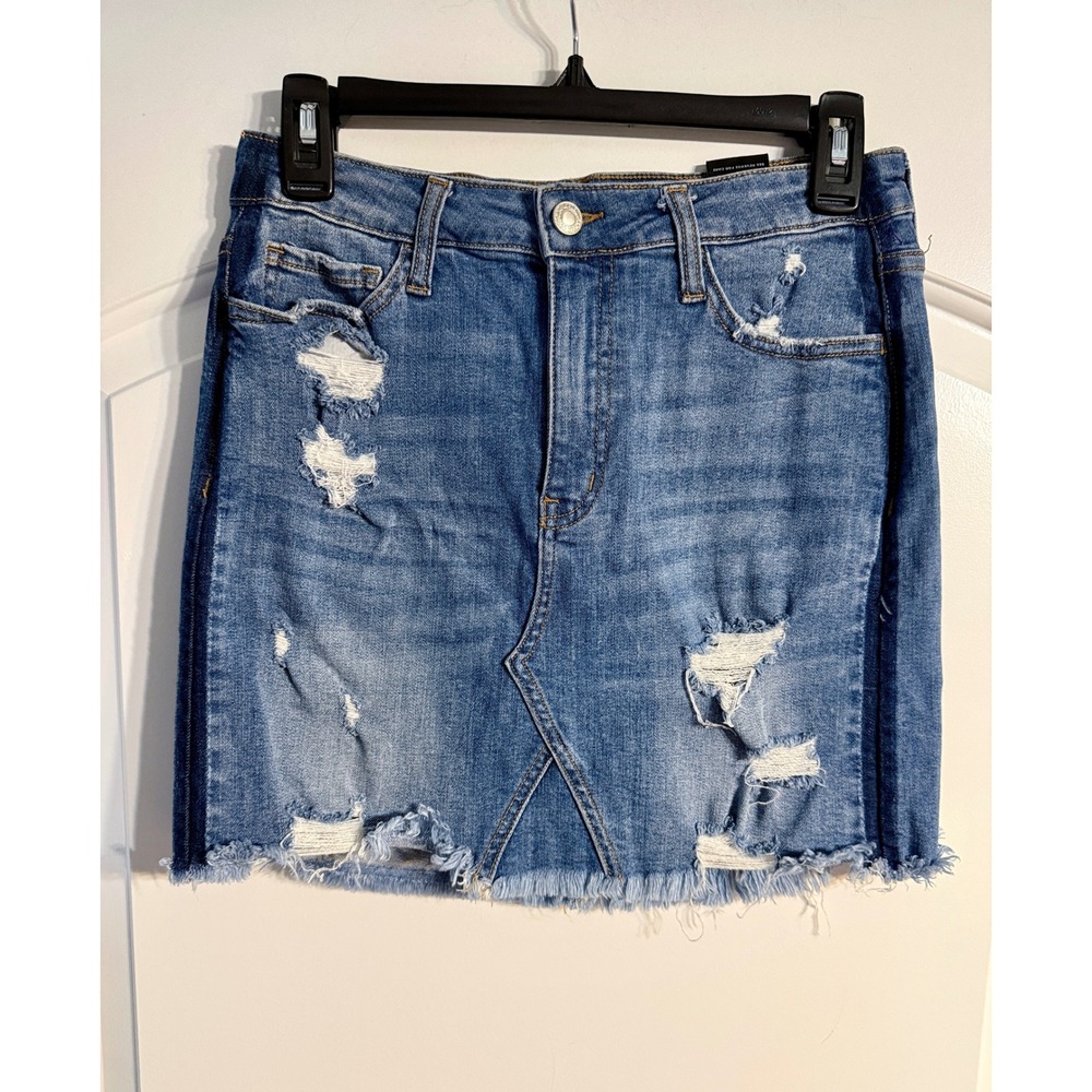 Vervet Denim Mini Skirt 27 Blue Distressed Raw Hem Festival Boho Chic Edgy